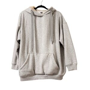 Aerie Gray Oversized Hoodie Faux Fur Lined Hood Size Medium